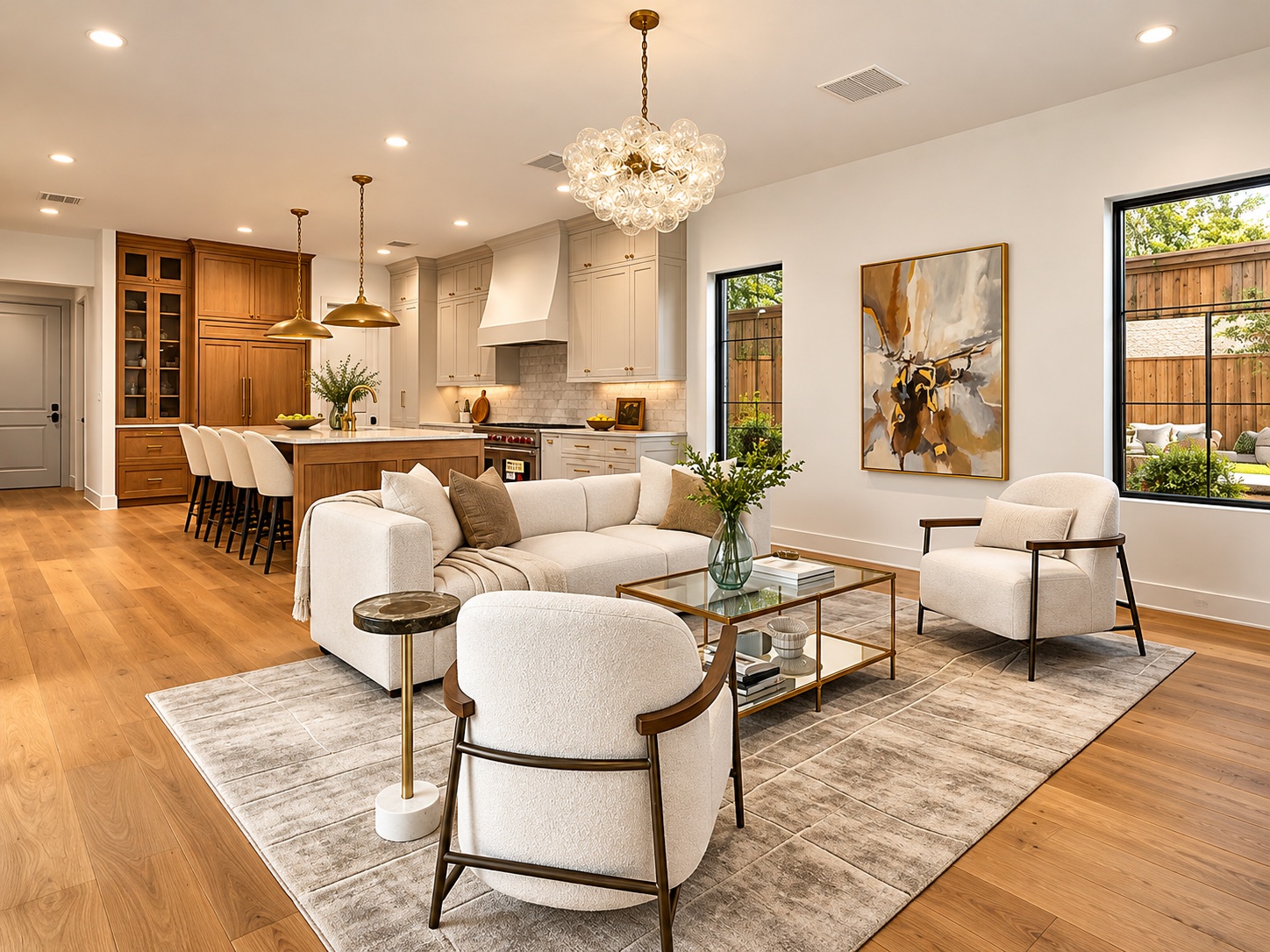 Living and dining with oak floors
